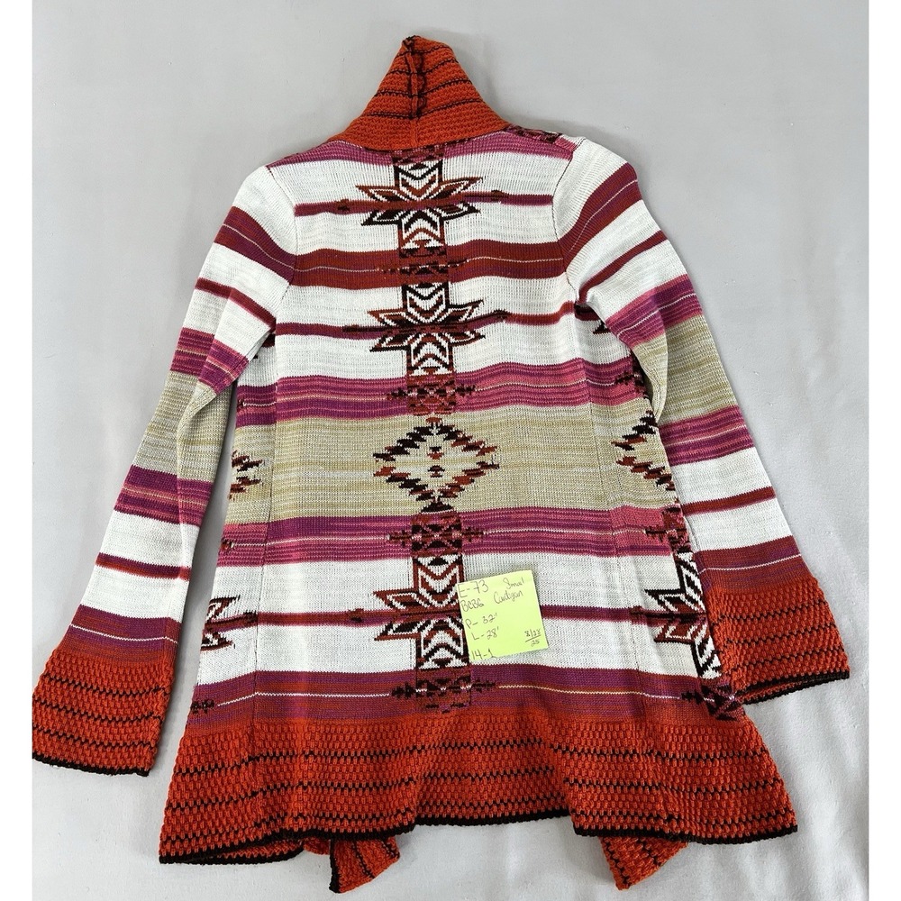 BCBG MAXAZRIA Women's S Open Sweater Cardigan Red-Orange White Southwest Western - Picture 11 of 11